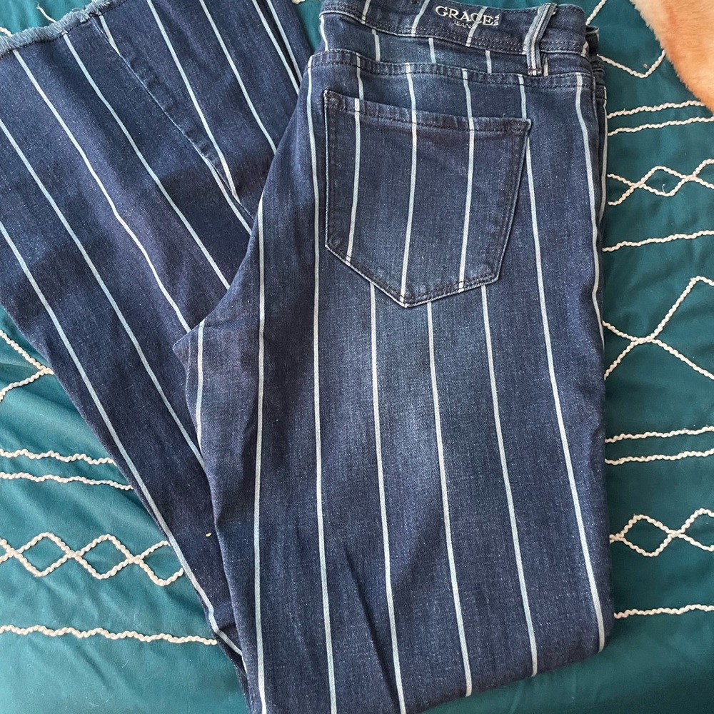 Grace in LA Blue Striped Flare Jeans